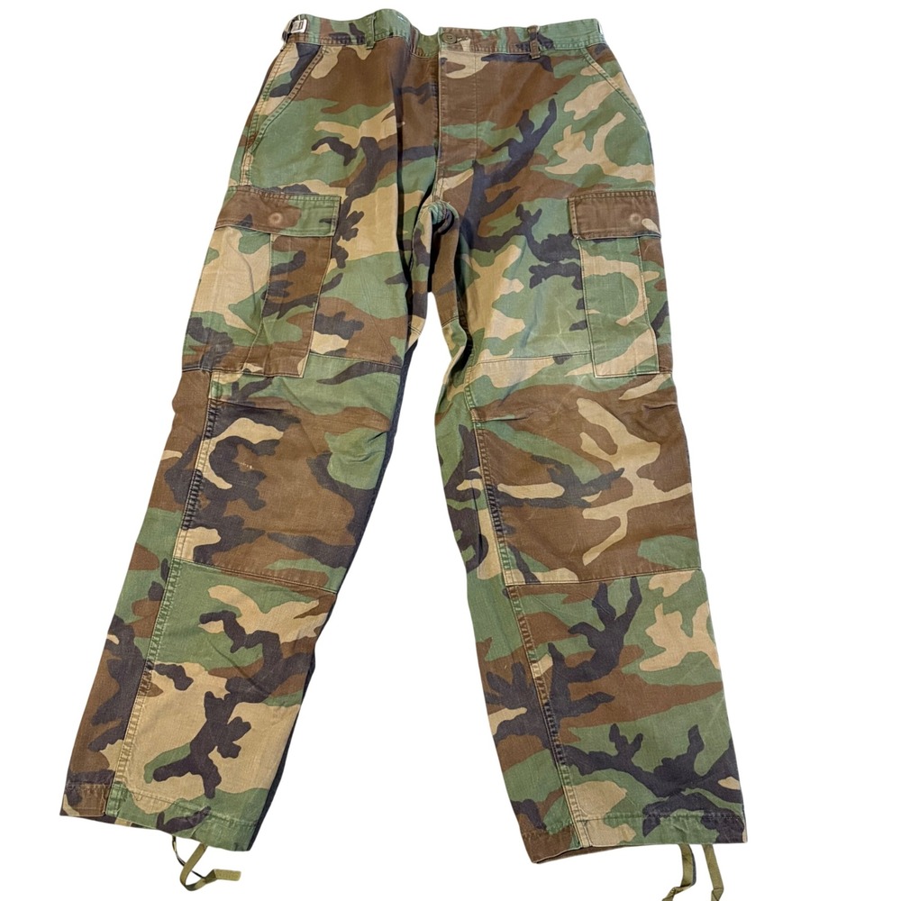 Military Cargo Pants Mens Medium Short Green Woodland Camo BDU Combat Trousers